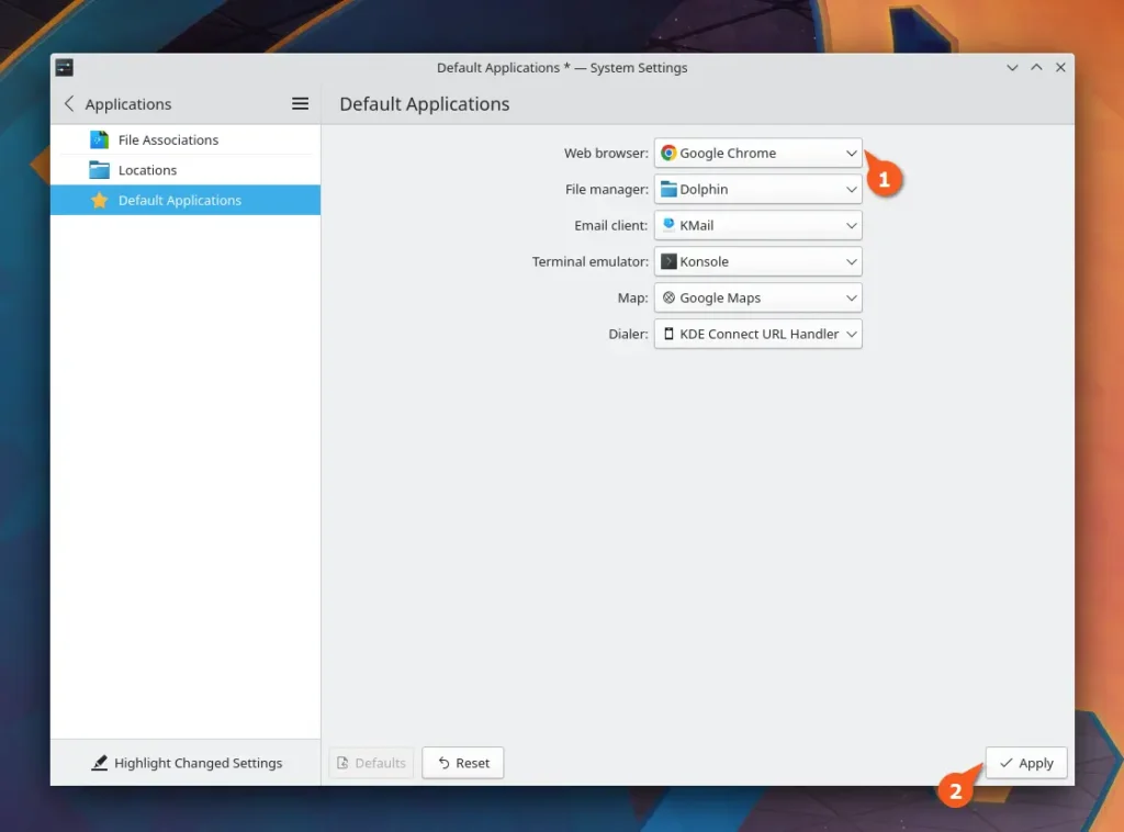 changing default browser on KDE plasma