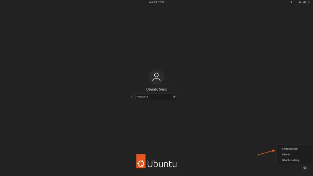 choosing LXQT desktop on ubuntu