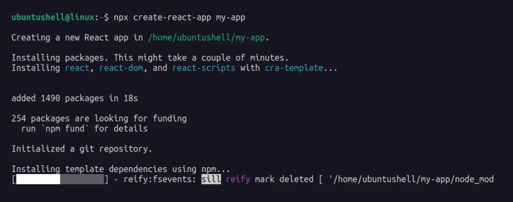 creating react app using npx