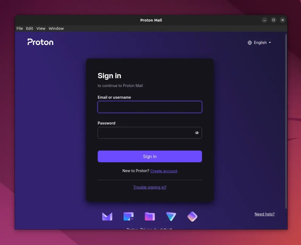 proton mail login screen