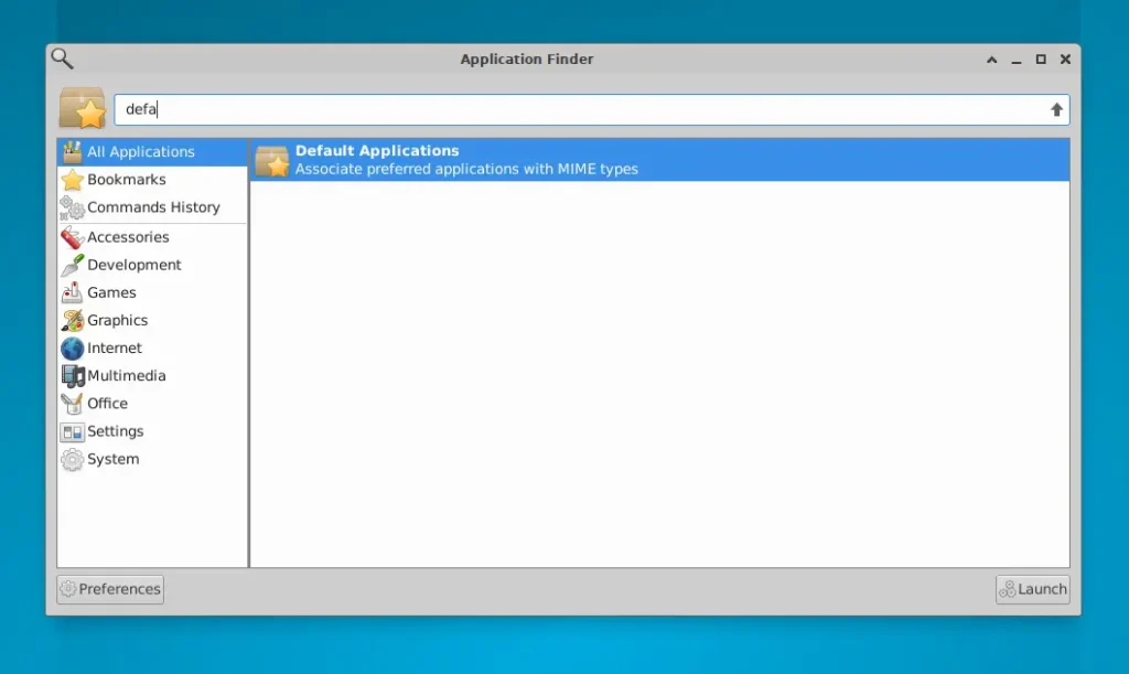 searching default application on application finder
