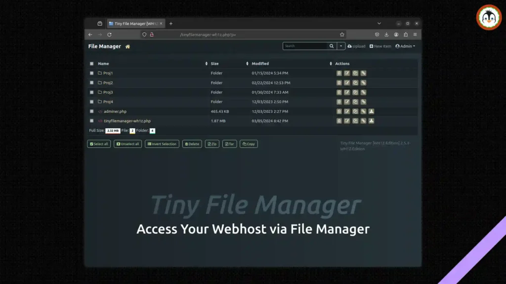 Tiny File Manager for Your Web Host, Built on PHP tiny file manager