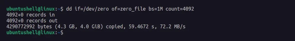 dd command result of creating virtual disk