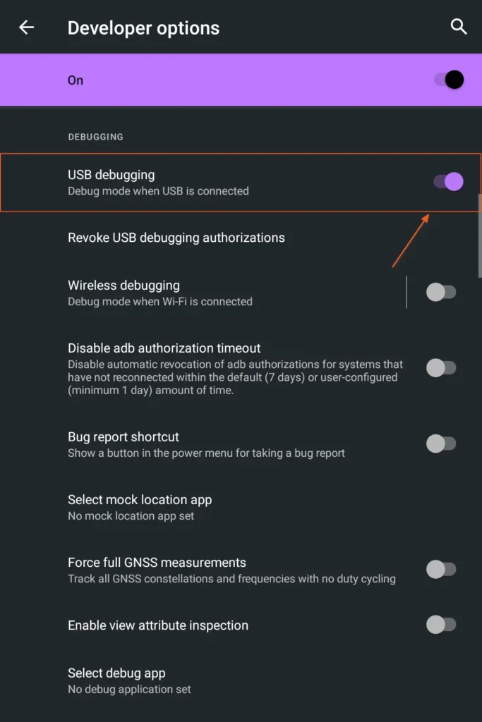 enabling USB debugging option in android device