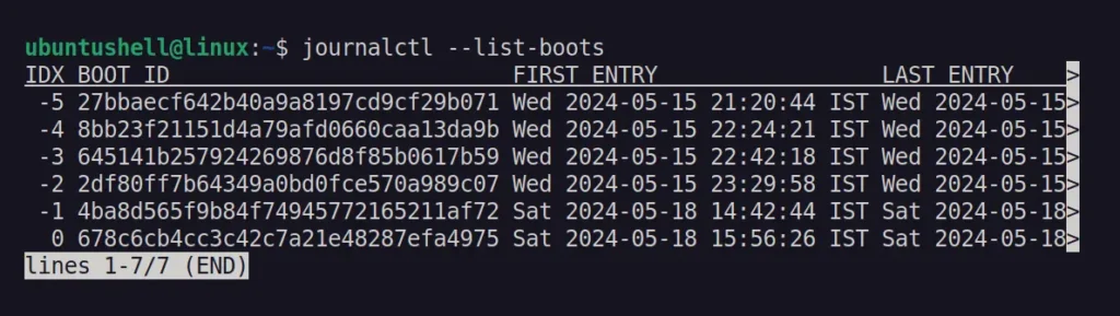 list the number of times system booted in ubuntu